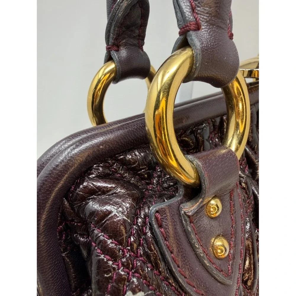 Marc Jacobs Quilted Leather Stam Bag Deep Plum Maroon Contrast Stitch Fall 2007